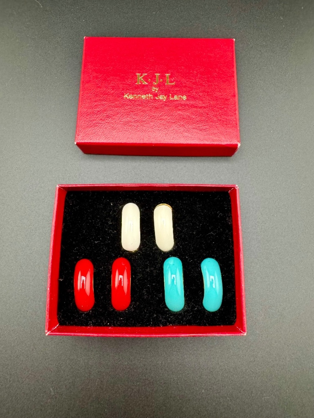 Kenneth Jay Lane KJL Vintage Set Park Avenue Reversible Clip On Hoop Earrings